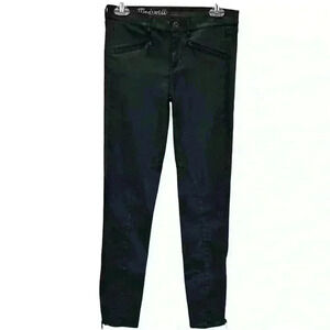 Madewell Moto Black Coated Skinny Jeans Jeggings Zippers Size 26 (29x28) EUC